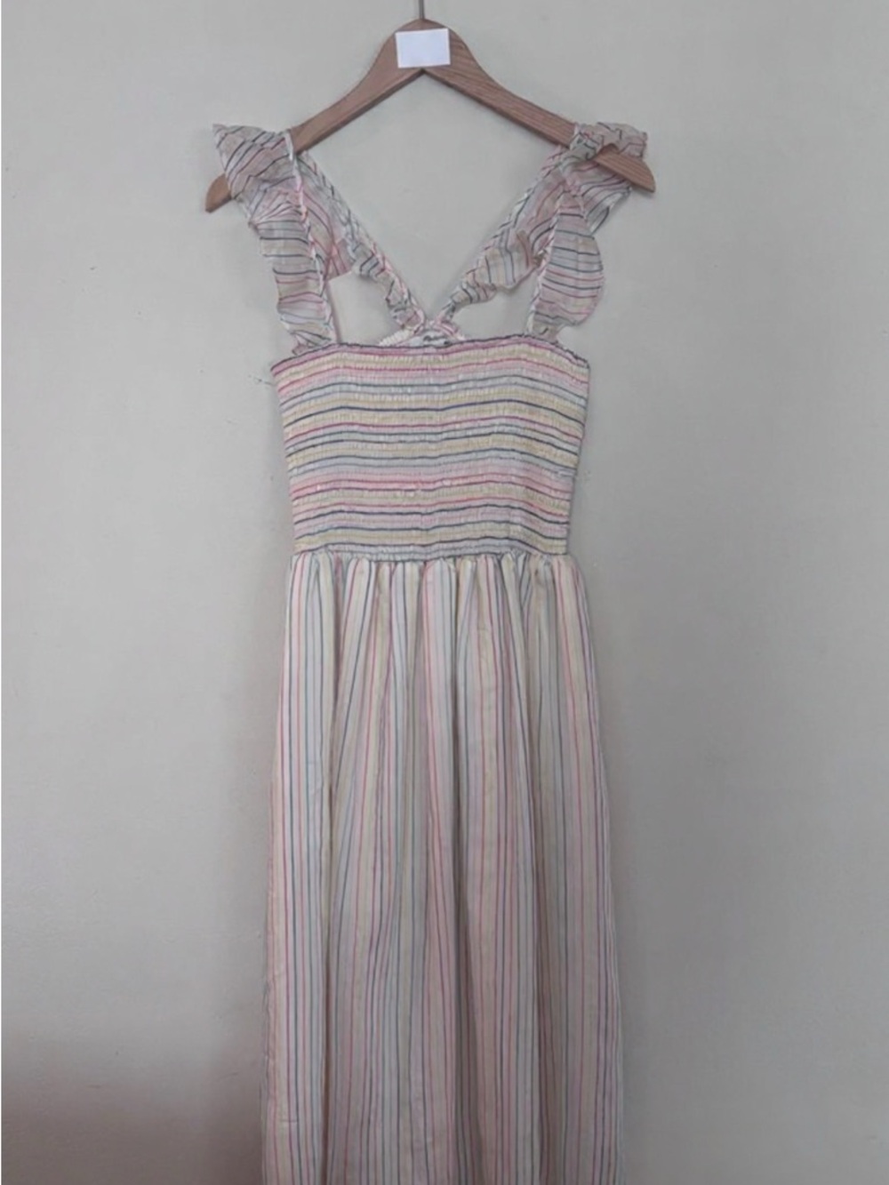 Madewell Pastel Striped Ruffle-Shoulder Maxi Dress